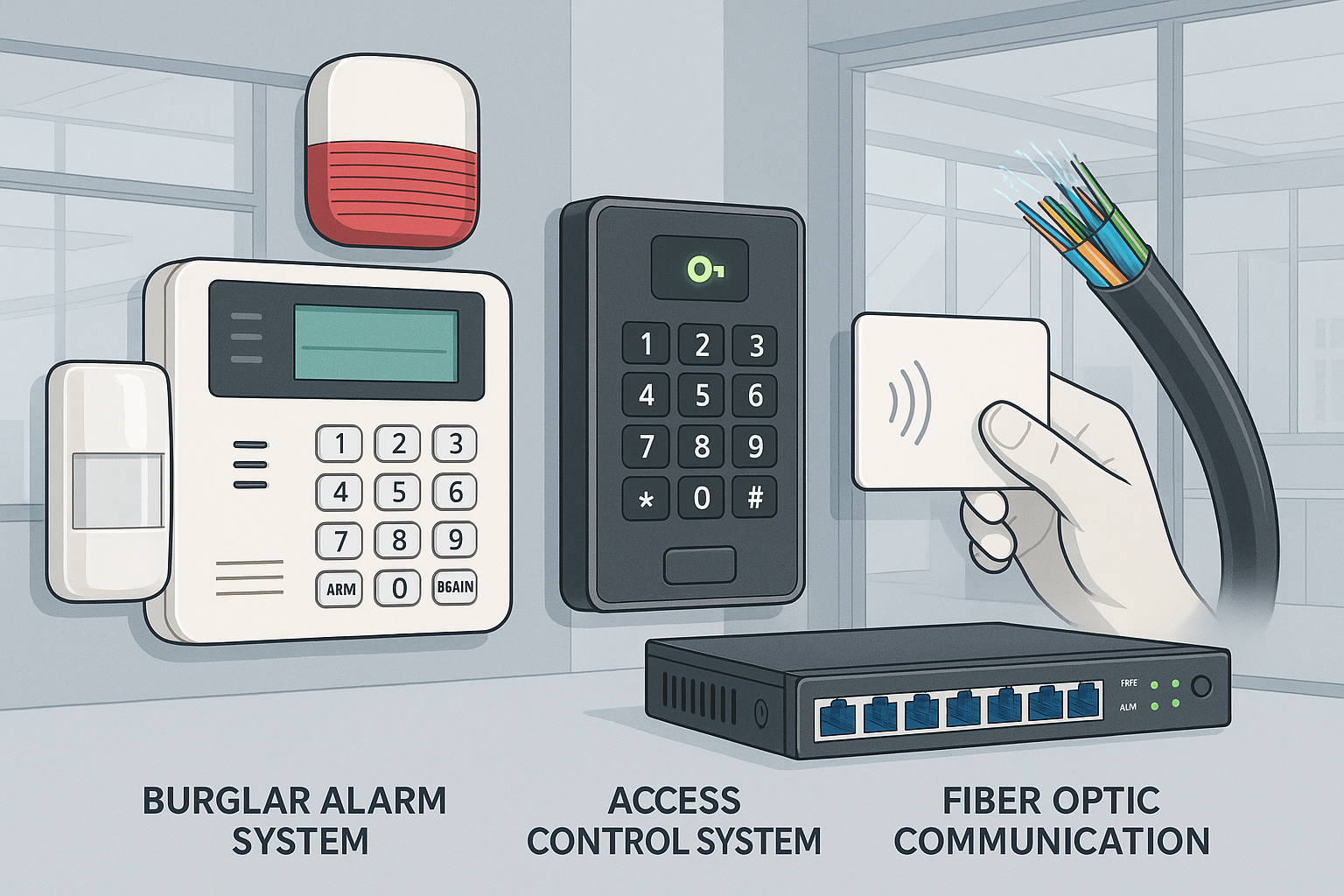 Burglar Alarm sys,Access Control sys,Fiber Optic sys
